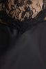 Black Lace and Back Tie Detailed Rope Strap Satin Woven Nightgown