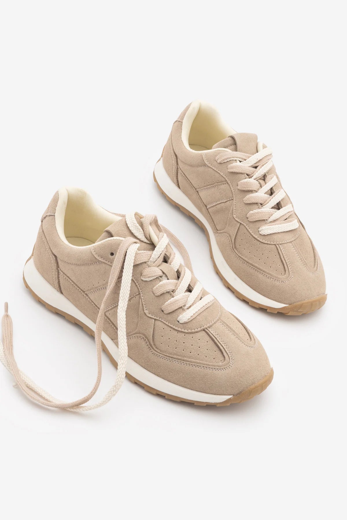Asune Beige Suede Multi-Panel Lace-Up Women's Sneakers