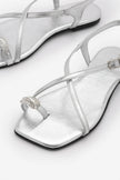 ZAREV Silver Embellished Toe-Post Women's Casual Flat Sandals