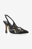 BODEGA Black Satin Beaded Mesh Embellished Women’s Evening Stiletto Heels