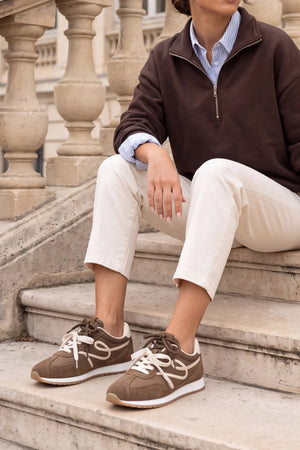 Rivos – Tobacco Brown Suede Lace-Up Casual Sneakers