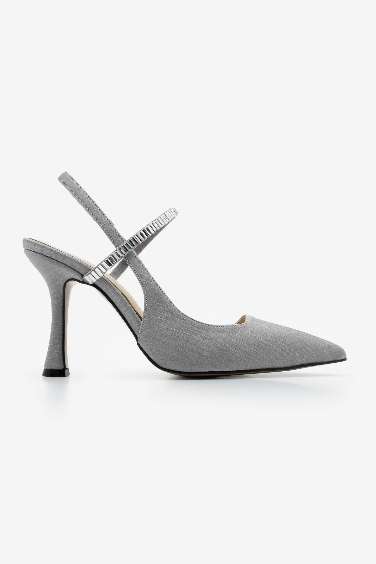Women's Stiletto Stoned Heeled Shoes Lovan - Silver Satin