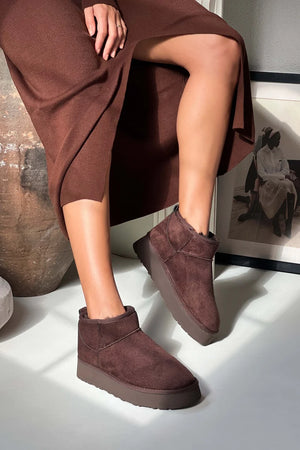 Mini – Brown Suede Fur-Lined Platform Ankle Boots