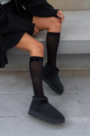 Mini – Black Suede Fur-Lined Platform Ankle Boots