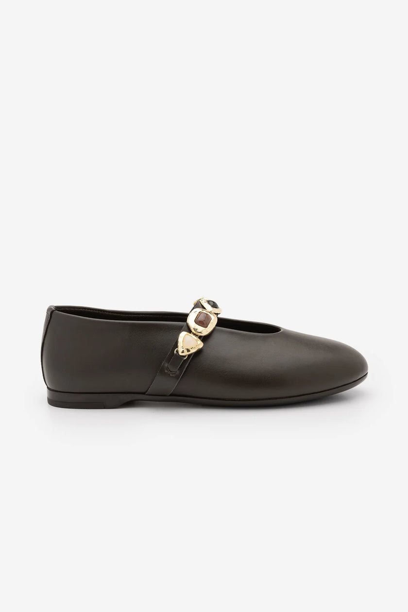 Asora – Brown Embellished Braided Mary Jane Babet Flats