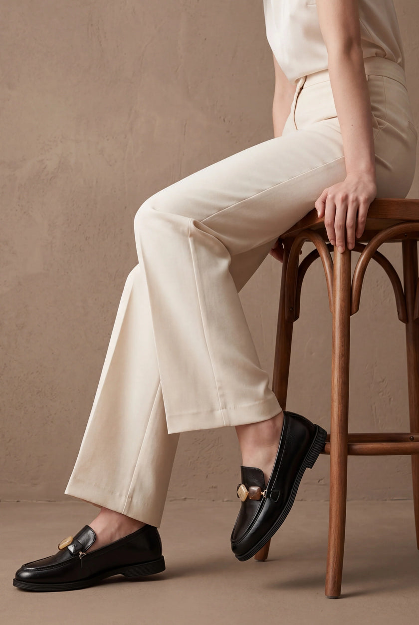 MENIVA Black Stone Detail Women’s Loafers