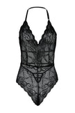 Black Lace Rope Strap Snap Knitted Bodysuit