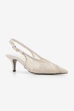 BERZEN Off-White Woven Mesh Embroidered Pointed Toe Women’s Stiletto Heels
