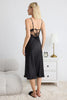 Black Lace and Back Tie Detailed Rope Strap Satin Woven Nightgown