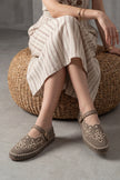 Forven Mink Linen Women’s Embroidered Strapped Jute Espadrille Ballet Flats