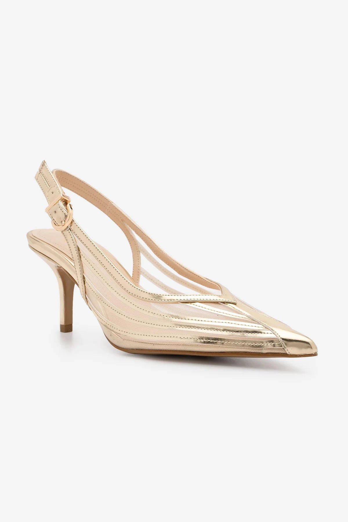VIMOLA Gold Strap Mesh Pointed Toe Women’s Stiletto Heels