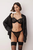 Black Mesh Bow Plain Unlined Lingerie Set