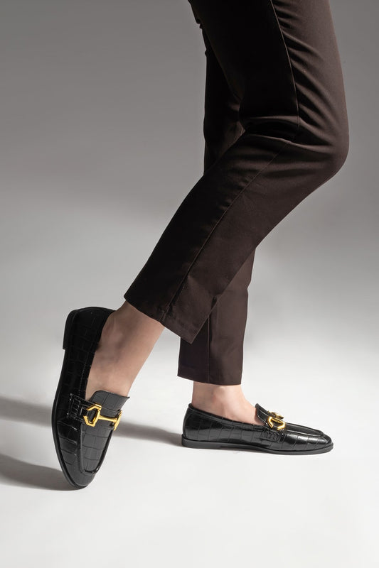 Women's Loafer Casual Shoes Bentas - Black Croco