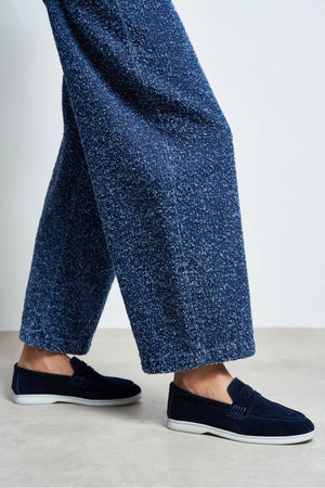 Aspire – Navy Genuine Suede Leather Flat Babet
