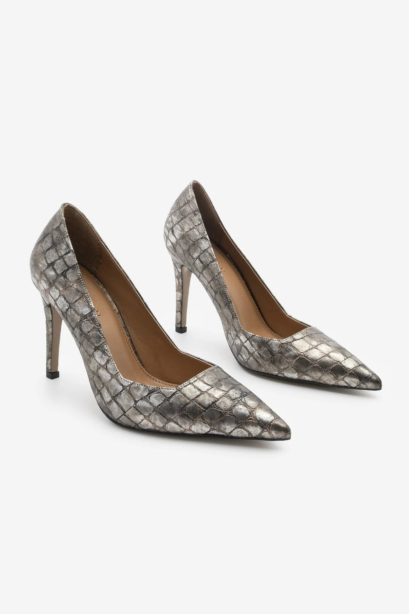 Women's Stiletto Croco High Heel Shoes Davin - Platinum Croco