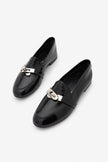 NADOR Black Patent Genuine Leather Buckle Women's Loafers