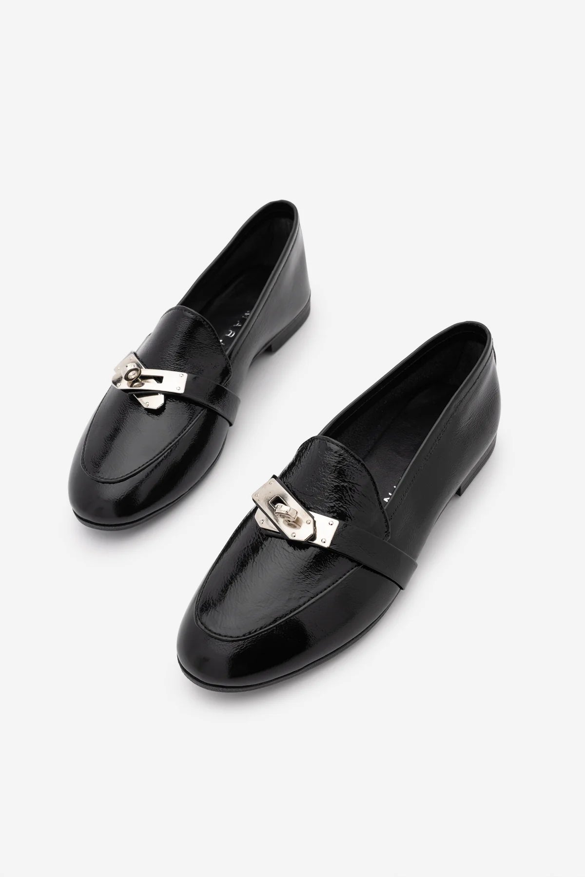 NADOR Black Patent Genuine Leather Buckle Women's Loafers