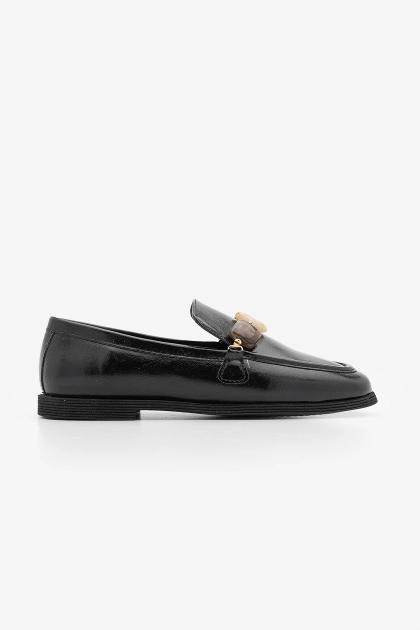 MENIVA Black Stone Detail Women’s Loafers