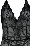 Black Lace Rope Strap Snap Knitted Bodysuit