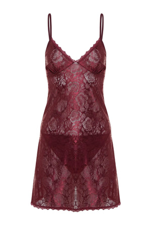 Burgundy Lace Pantyhose Rope Suspender Knitted Babydoll