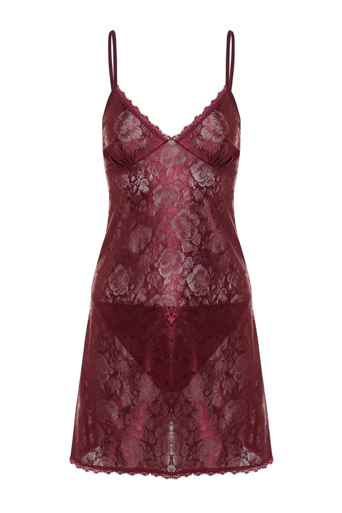 Burgundy Lace Pantyhose Rope Suspender Knitted Babydoll