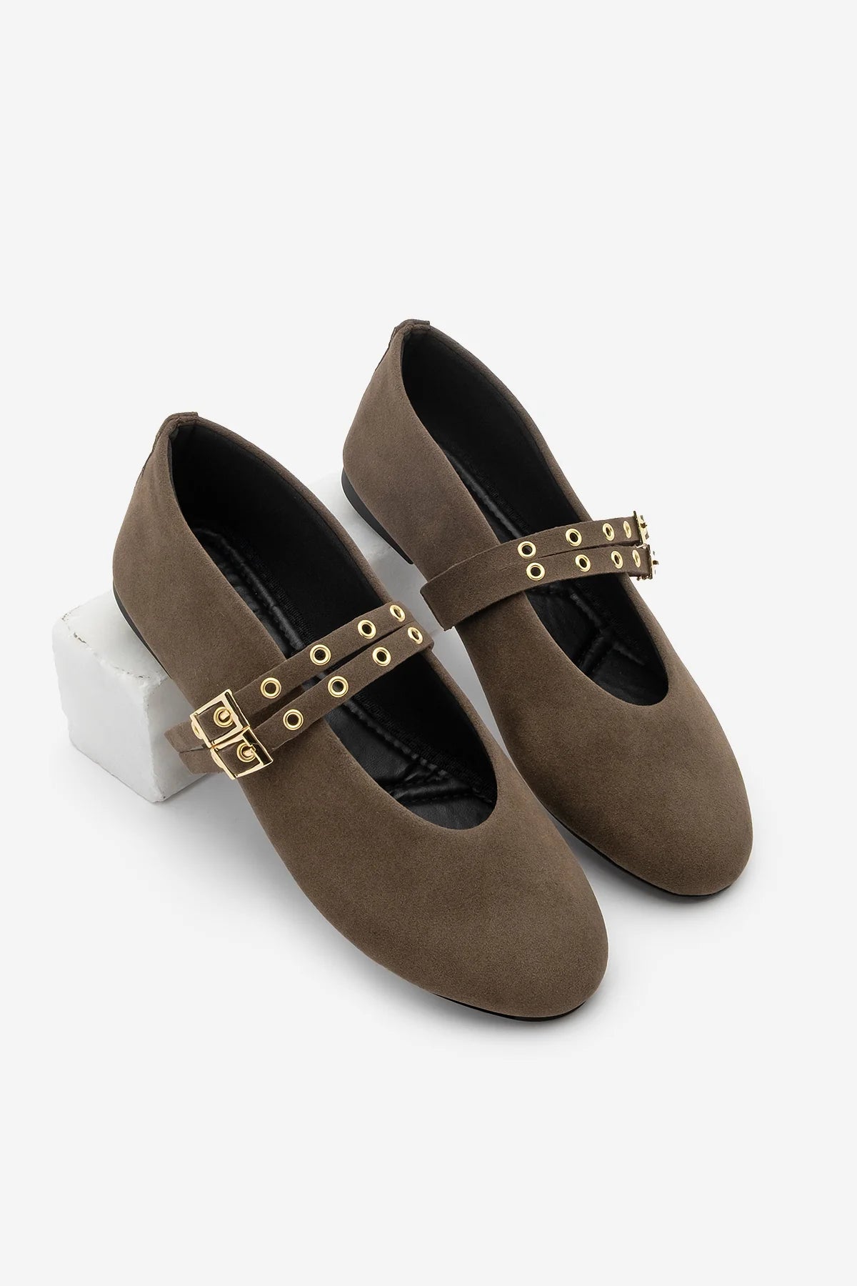 Women's Double-Strap Ballerina Bekosa - Brown Suede