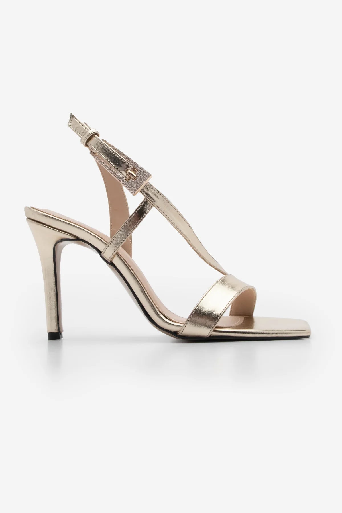 Women's Blunt Toe Stone Buckled Heeled Sandals Ginda - Gold