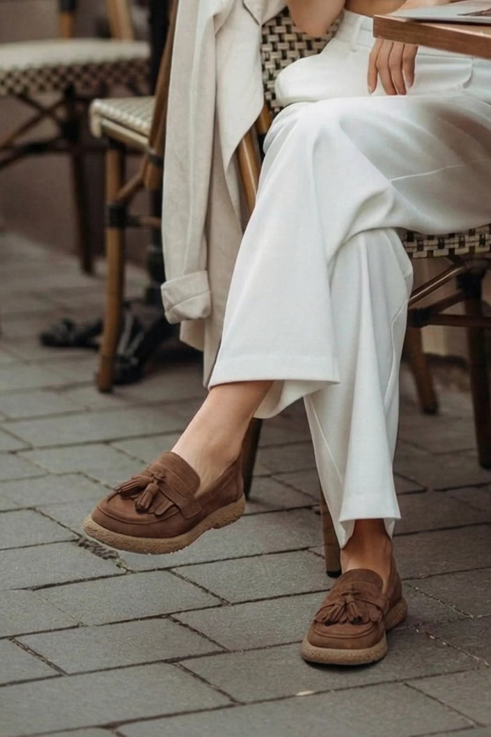 Women's Genuine Leather Loafer Casual Shoes Suma - Brown Suede