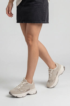 Volina Beige Suede Women’s Thick Sole Sports Sneakers