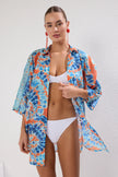 Abstract Patterned Midi Woven 100% Cotton Stripe Accessory Beach Dress