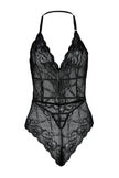 Black Lace Rope Strap Snap Knitted Bodysuit