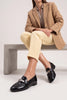 NADOR Black Patent Genuine Leather Buckle Women's Loafers