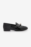 NADOR Black Patent Genuine Leather Buckle Women's Loafers