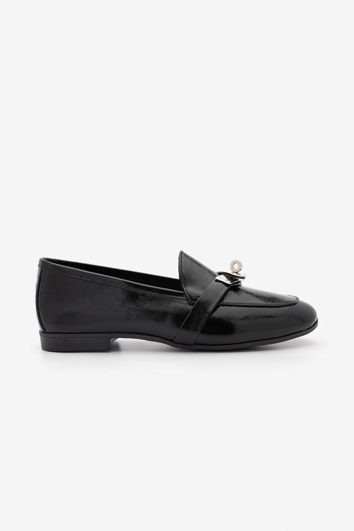 NADOR Black Patent Genuine Leather Buckle Women's Loafers