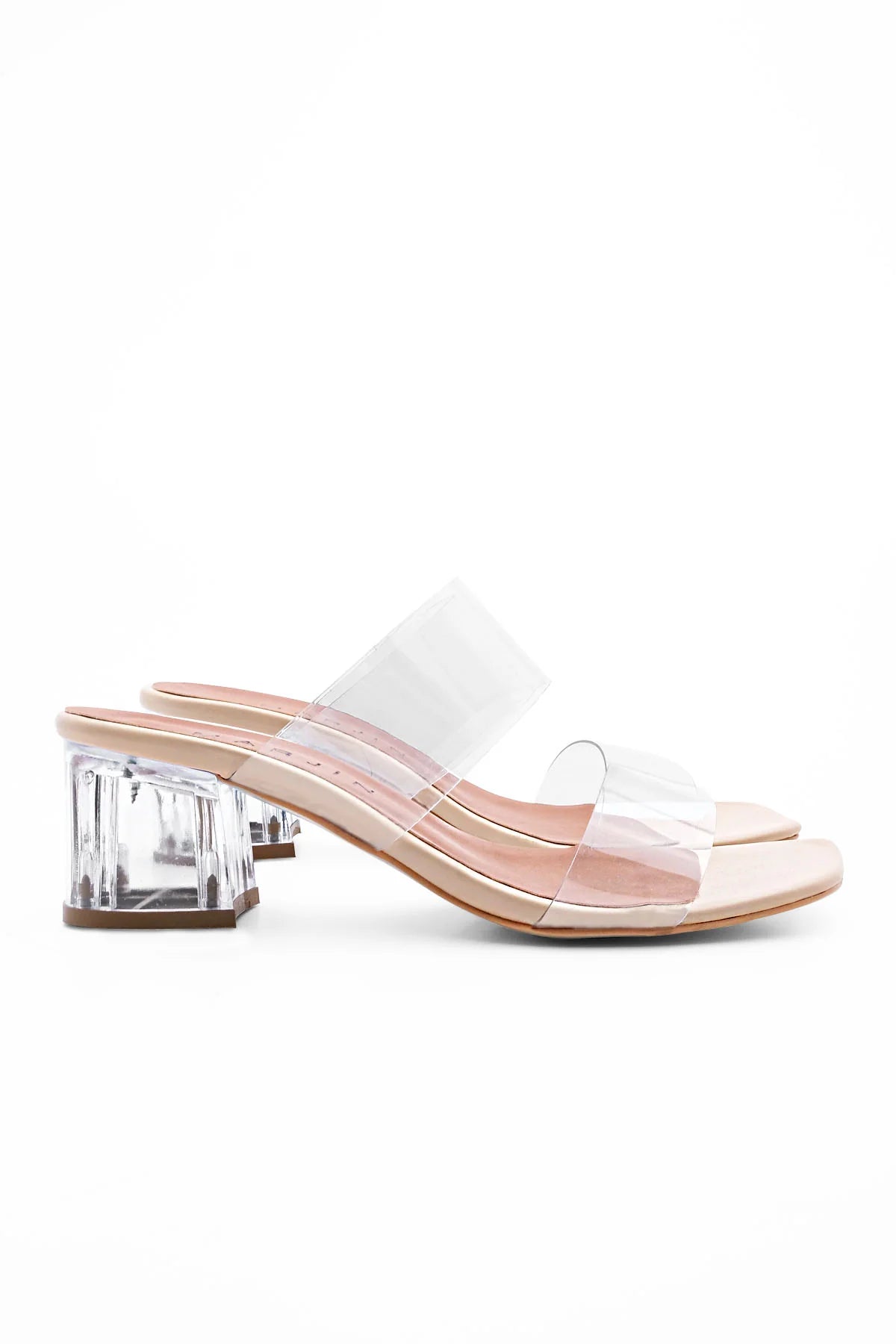Women's Transparent Strappy Heeled Slippers Yesva - Beige