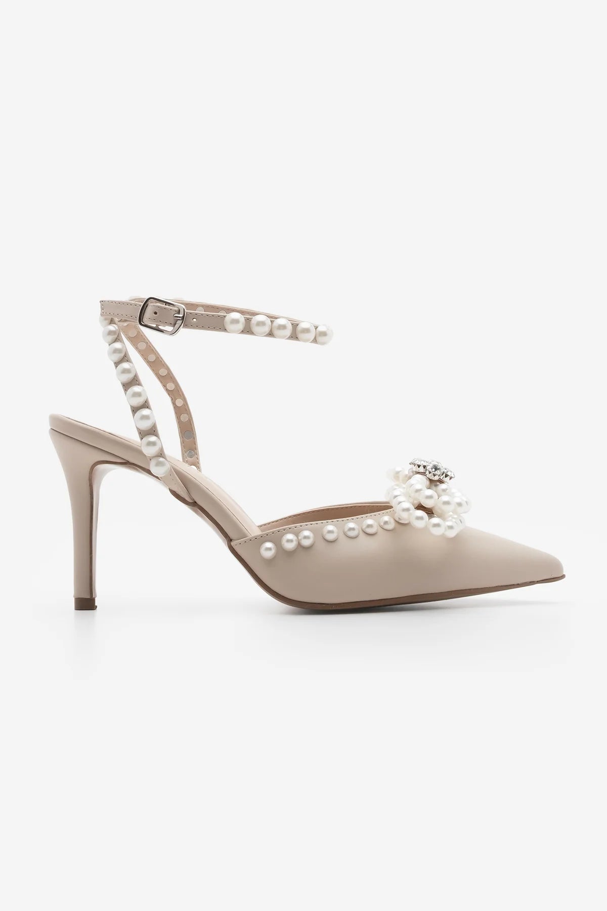 Women's Stiletto Pearl Stoned Heeled Shoes Robis - Beige