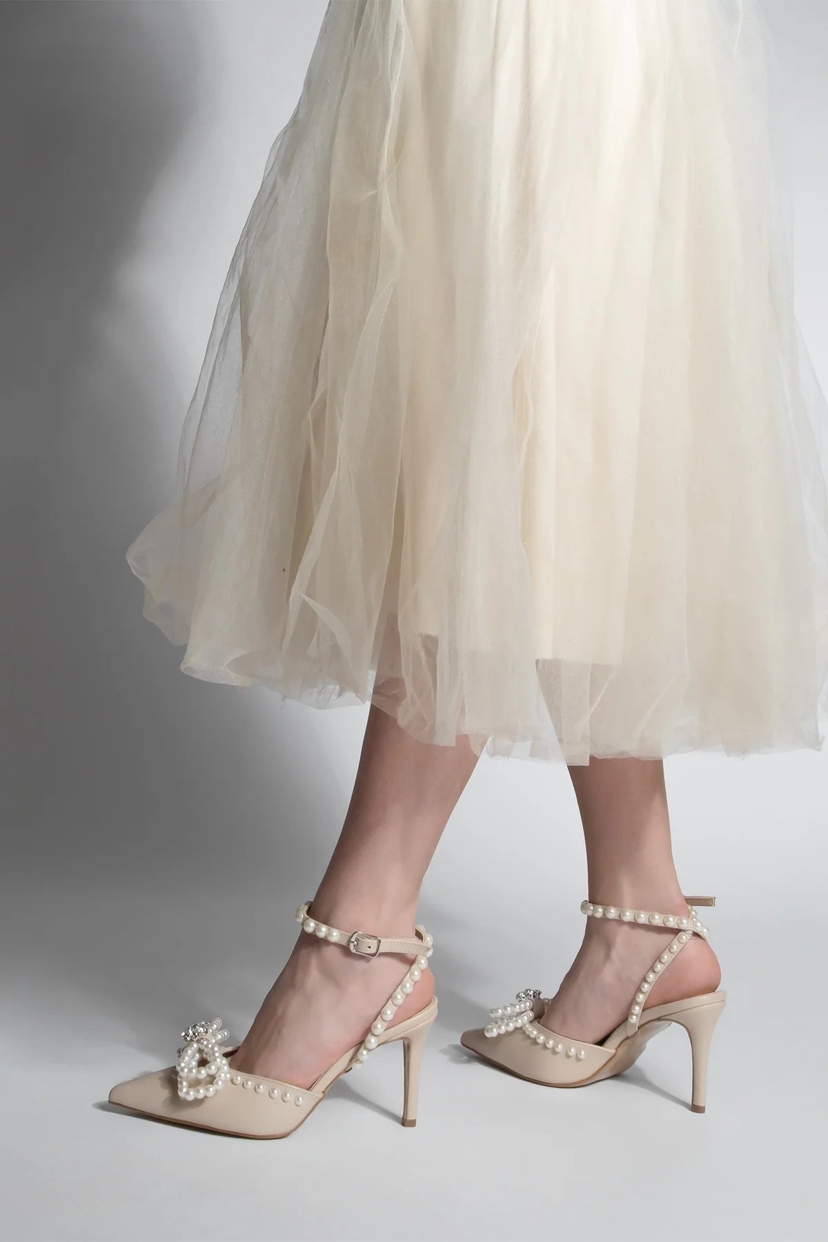 Women's Stiletto Pearl Stoned Heeled Shoes Robis - Beige