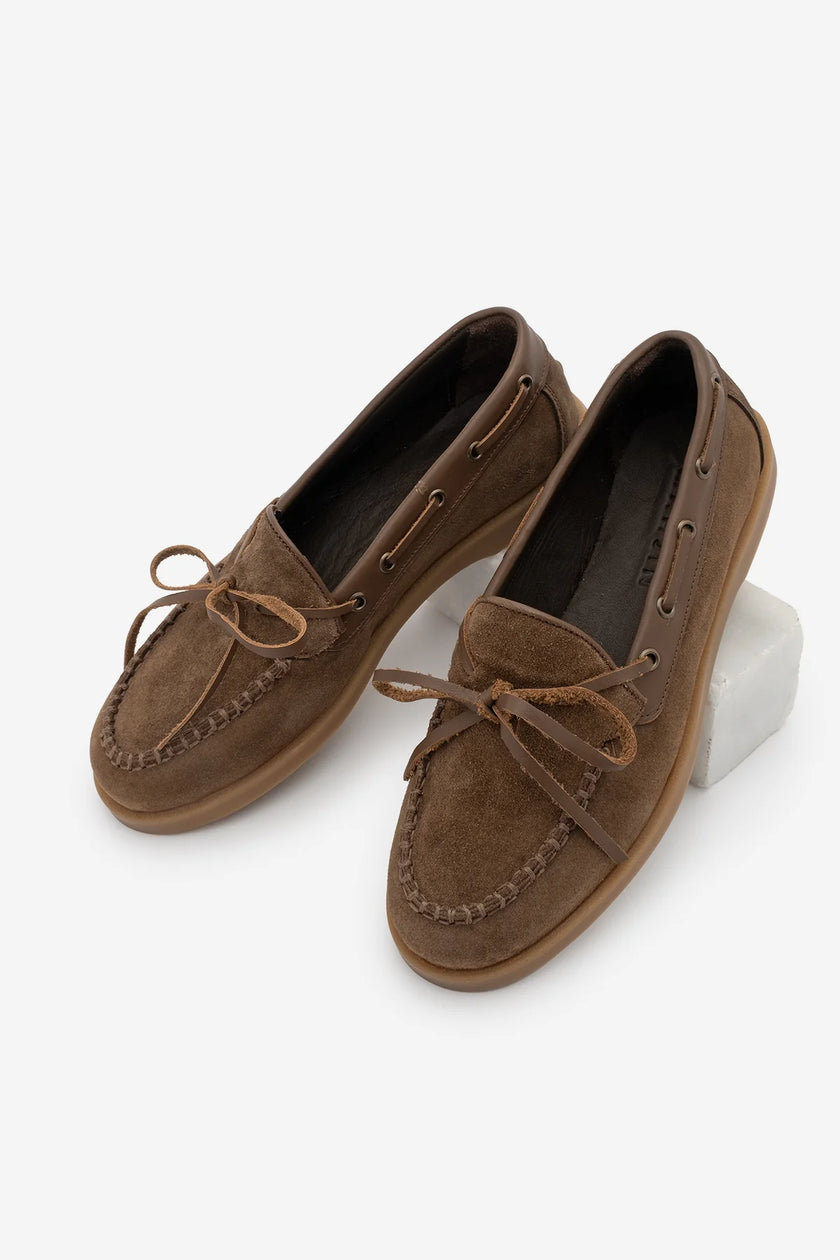 NIFIDA Coffee Suede Bow Detail Genuine Leather Women’s Loafer Shoes