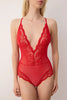 Red Tulle Lace Detailed Unlined Knit Bodysuit