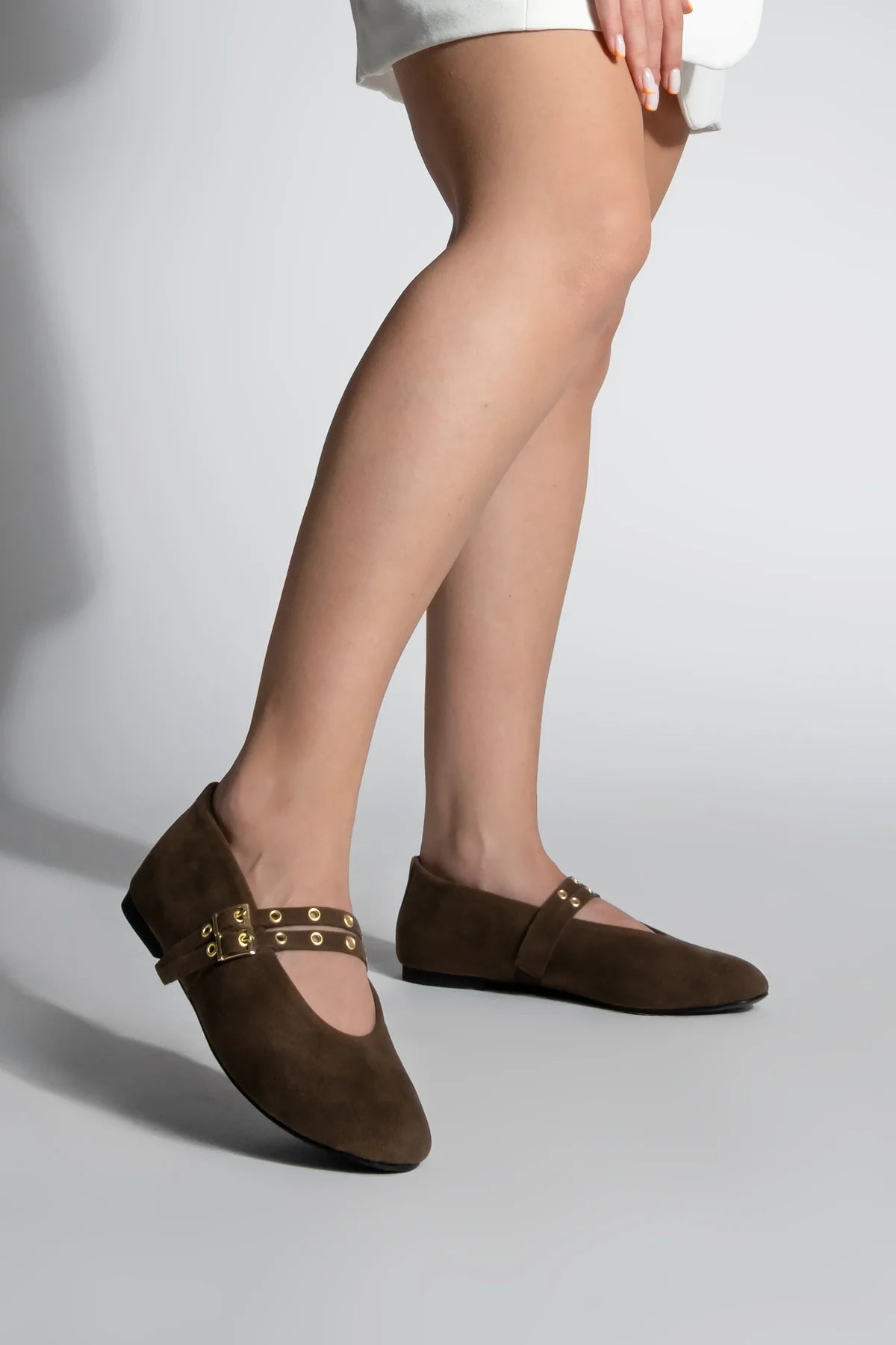 Women's Double-Strap Ballerina Bekosa - Brown Suede