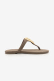 ROLIN Mink Suede Gold Buckle Stone Detail Women’s Flip Flop Sandals