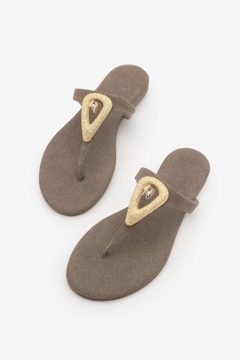 ROLIN Mink Suede Gold Buckle Stone Detail Women’s Flip Flop Sandals