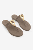 ROLIN Mink Suede Gold Buckle Stone Detail Women’s Flip Flop Sandals