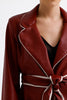 Leather Piping Detail Suit Bordo