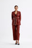 Leather Piping Detail Suit Bordo