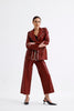 Leather Piping Detail Suit Bordo