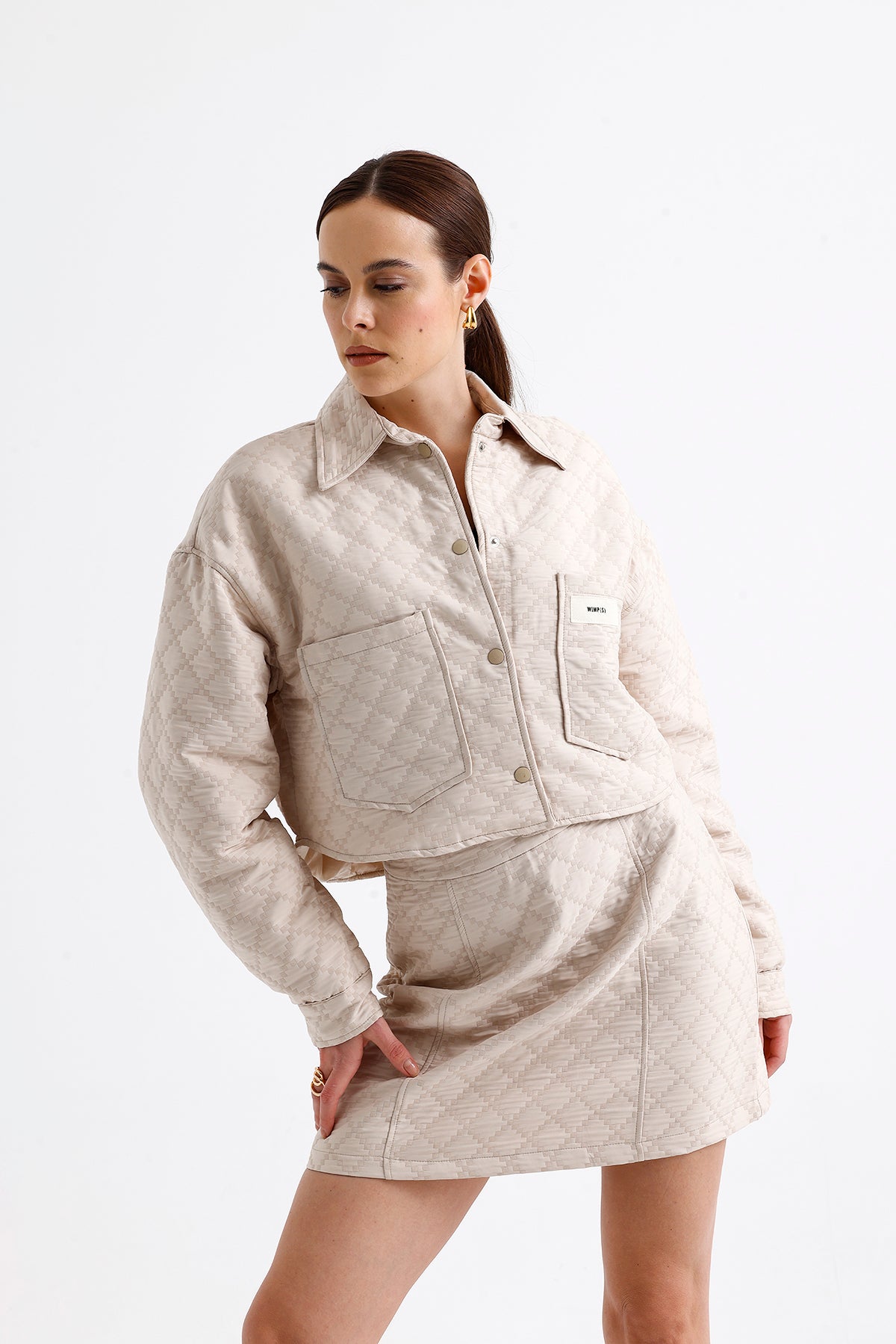 Quilted Crop Skirt Set Beige | CLOTHES | Set | Lebbse Quilted Crop Skirt Set Beige | CLOTHES | Set | Lebbse