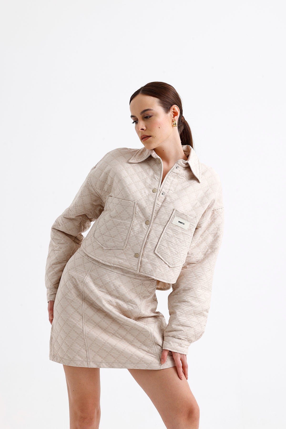 Quilted Crop Skirt Set Beige | CLOTHES | Set | Lebbse Quilted Crop Skirt Set Beige | CLOTHES | Set | Lebbse