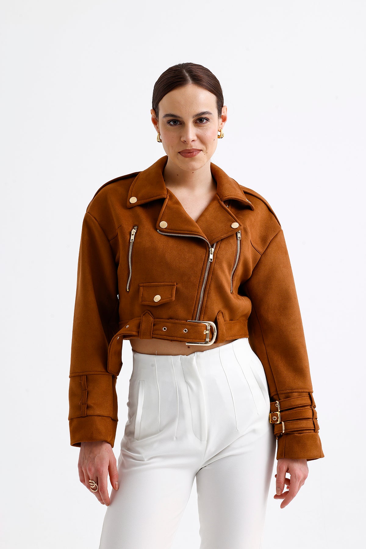 Suede Crop Jacket Brown