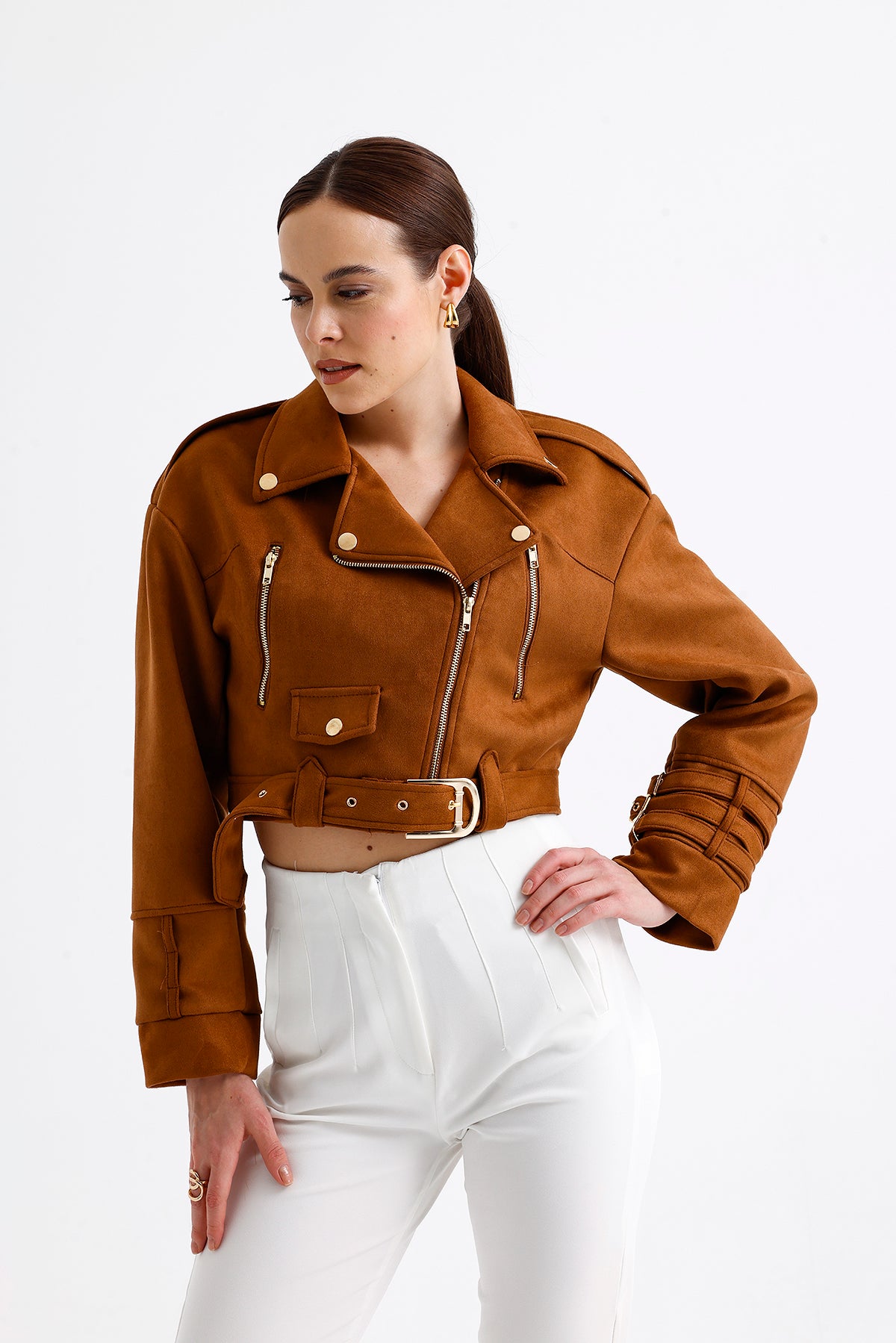 Suede Crop Jacket Brown